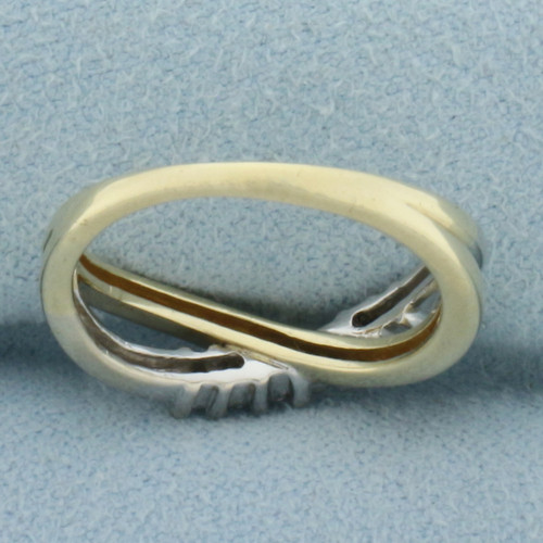 Two Tone Diamond Criss Cross Ring in 10k Yellow and White Gold