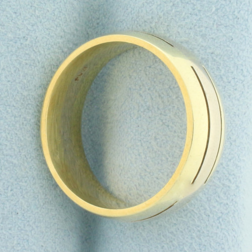 Mens Two Tone Wedding Band Ring in 14k Yellow and White Gold