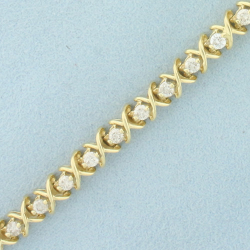 Designer X and O Diamond Tennis Bracelet in 14k Yellow Gold