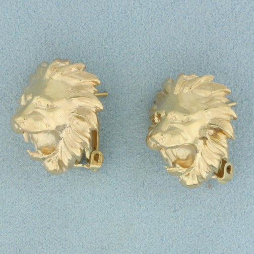 Lion Omega Back Earrings in 14k Yellow Gold