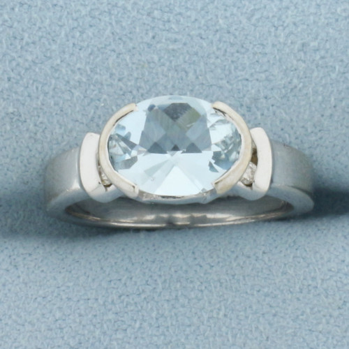 Aquamarine and Diamond Ring in 14k White Gold