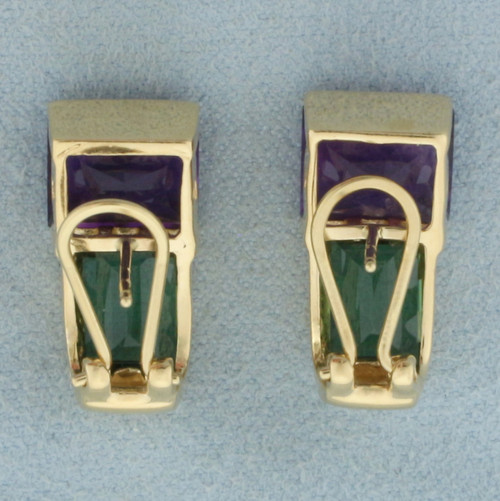 Amethyst and Green Tourmaline Earrings in 14k Yellow Gold