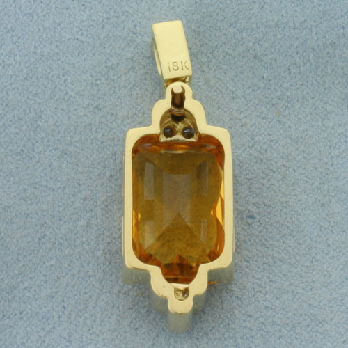 Checkerboard Cut Citrine and Diamond Pendant in 18k Yellow Gold
