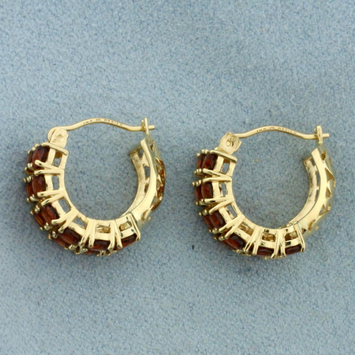 Garnet Huggie Hoop Earrings in 14k Yellow Gold