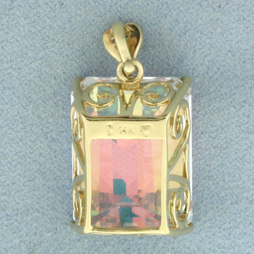 Large Mystic Topaz and Pave Diamond Heart Pendant in 14k Yellow Gold