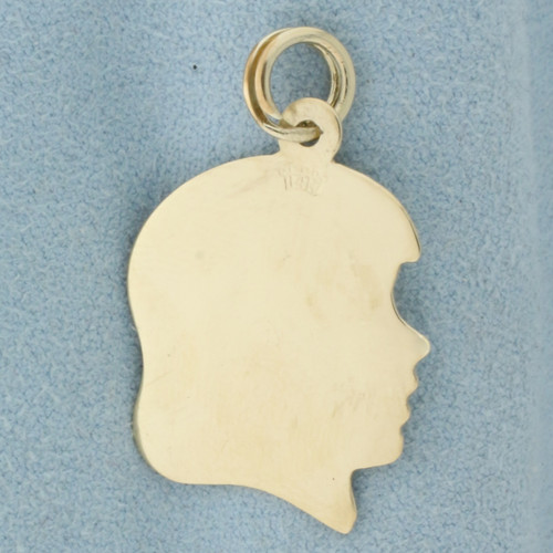 Engravable Girl Silhouette Charm or Pendant in 14k Yellow Gold