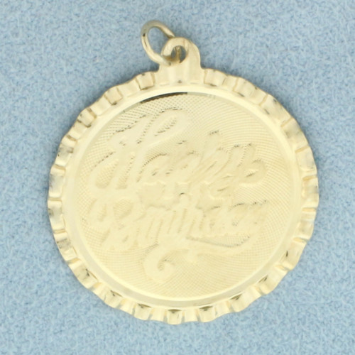 Engravable Happy Birthday Charm or Pendant in 14k Yellow Gold