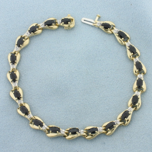 Sapphire and Diamond Tennis Bracelet in 10k Yellow Gold