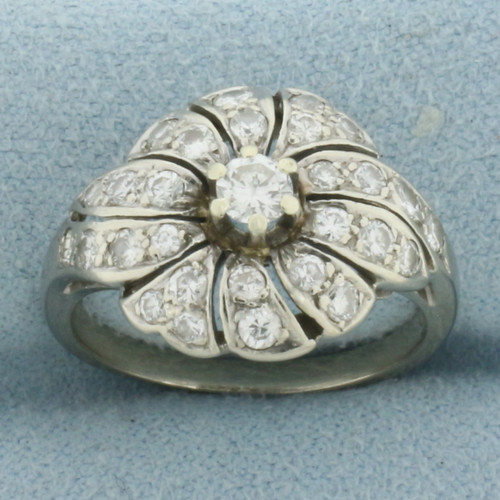 Vintage Diamond Flower Ring in 14k White Gold