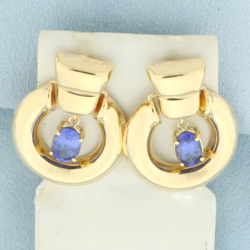 AAA Tanzanite Doorknocker Earrings in 14k Yellow Gold