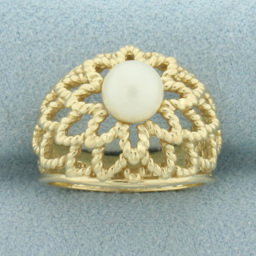 Cultured Akoya Pearl Bombe Ring in 14k Yellow Gold