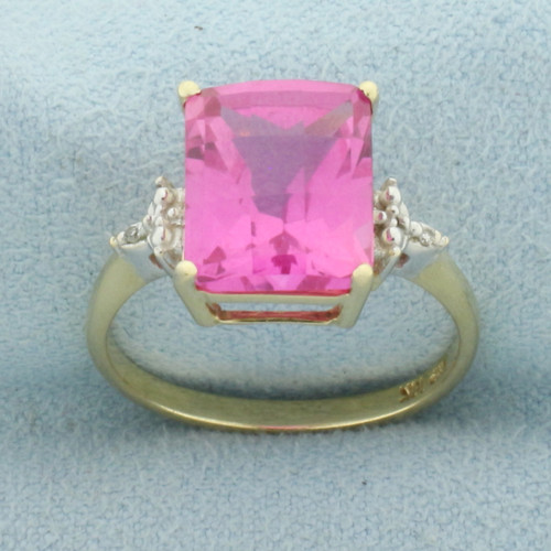 Lab Pink Sapphire and Diamond Ring in 10k Yellow Gold