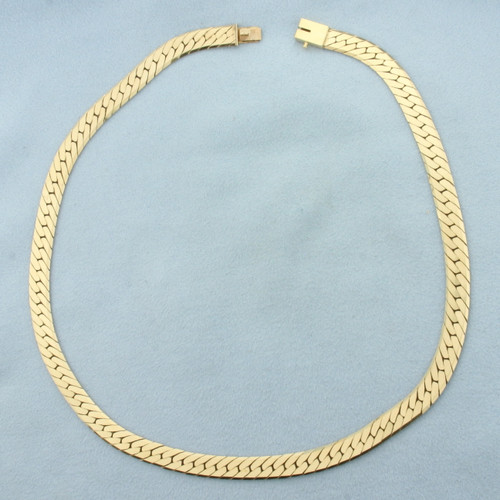 16 Inch Herringbone Link Choker Necklace in 14k Yellow Gold