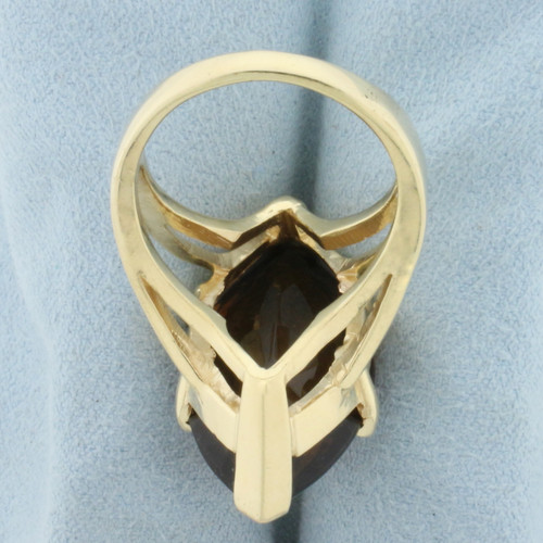 Large Marquise Smoky Topaz Solitaire Statement Ring in 14k Yellow Gold