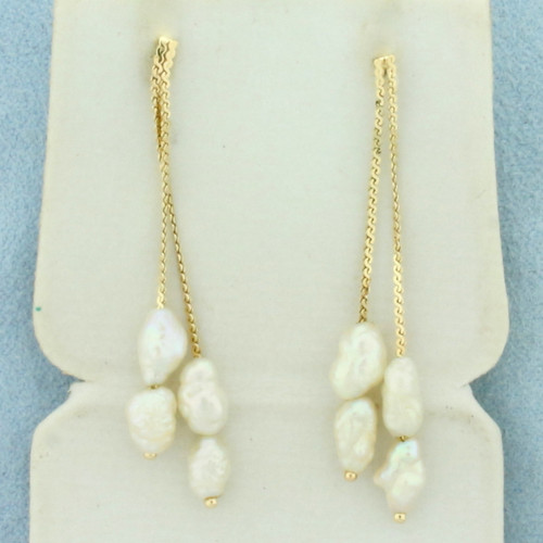Baroque Pearl Dangle Earrings in 14k Yellow Gold