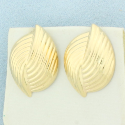 Puffy Ridged Statement Earrings in 14k Yellow Gold