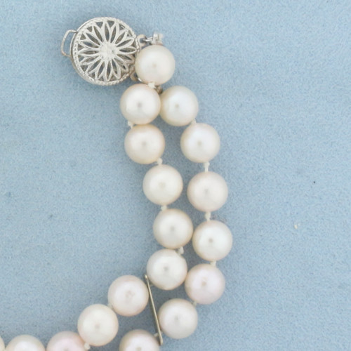 Akoya Pearl Double Strand Bracelet in 14k White Gold