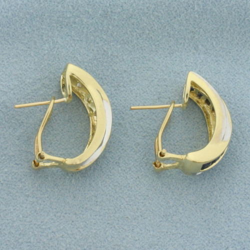 Sapphire and Diamond Half Hoop Earrings in 14k Yellow Gold