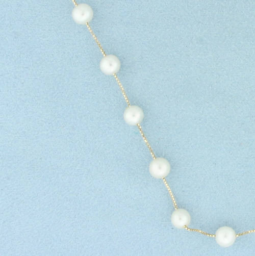 Akoya Pearl Station Necklace in 14k Yellow Gold