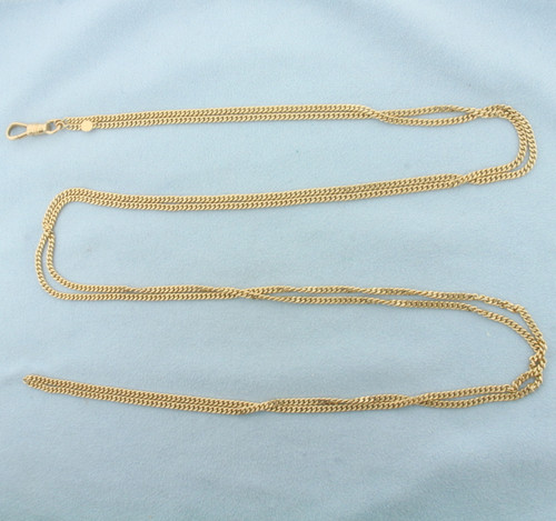 Antique 1917 Curb Link Pocket Watch Chain with Dog Clip in 14k Yellow Gold