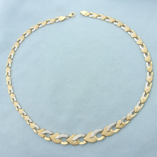Heart Link Necklace in 10k Yellow and White Gold
