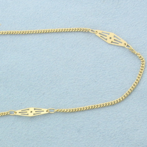 24 Inch Italian Curb Link Station Chain Necklace in 18k Yellow Gold