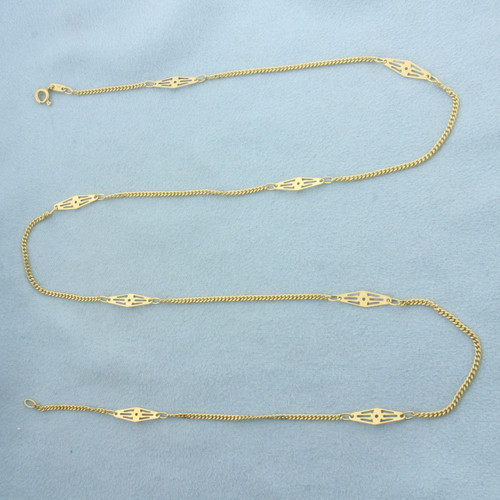 24 Inch Italian Curb Link Station Chain Necklace in 18k Yellow Gold