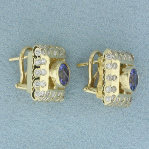 AAA Tanzanite and Diamond Earrings in 14k Yellow Gold