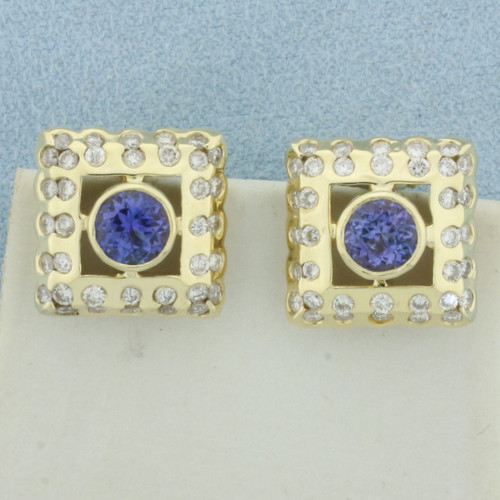 AAA Tanzanite and Diamond Earrings in 14k Yellow Gold
