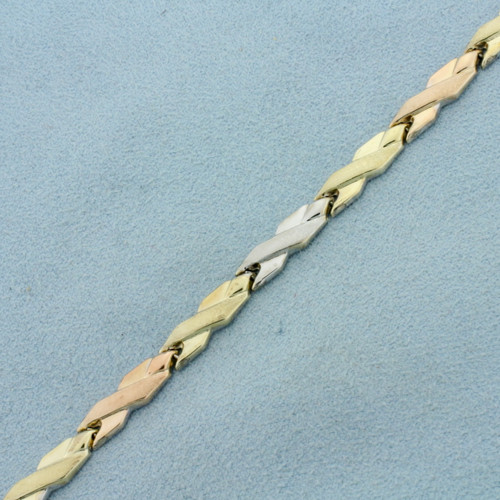 Tri-Color X Link Bracelet in 10k Gold and Sterling Silver