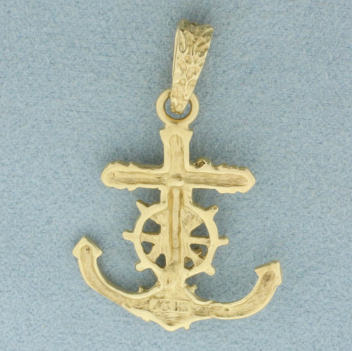 Anchor Ships Wheel Crucifix Pendant in 14k Yellow Gold