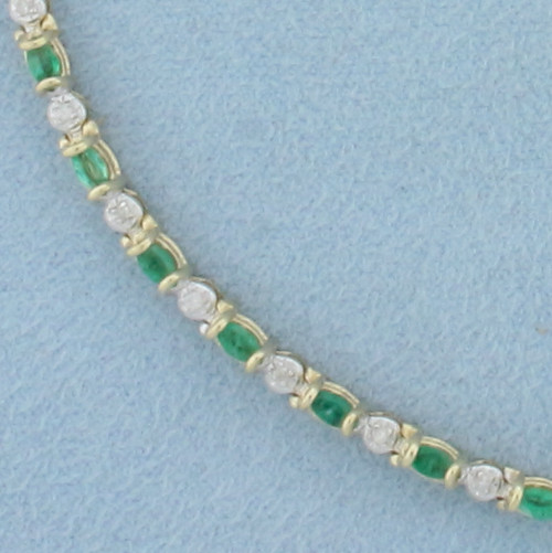 Emerald and Diamond Line Bracelet in 10k Yellow Gold