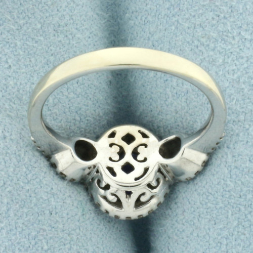 Lab Sapphire and Diamond Double Halo Ring in 10k White Gold