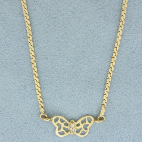 Diamond Butterfly Necklace in 14k Yellow Gold