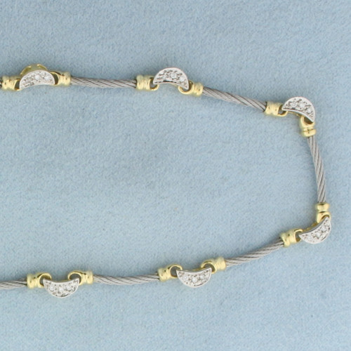 Charriol Phillip Designer Diamond Cable Link Necklace in 18k Yellow Gold and Steel