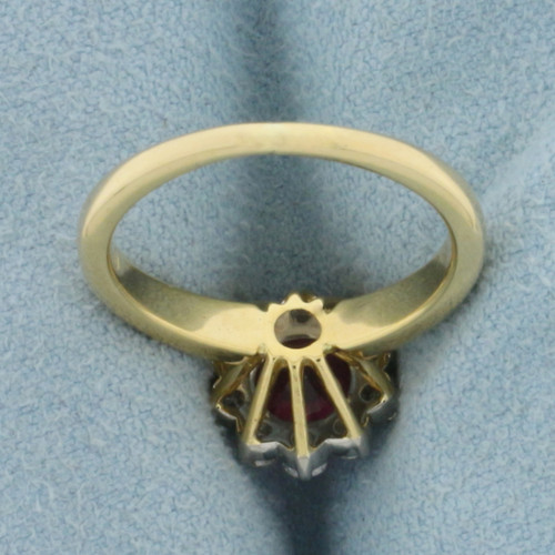 Vintage Rubellite and Diamond Halo Ring in 18k Yellow Gold