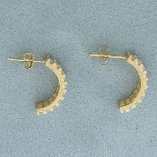 Baguette CZ Half Hoop Earrings in 14k Yellow Gold