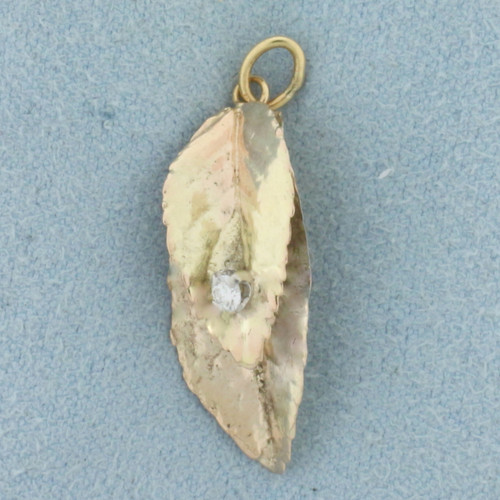 Diamond Leaf Charm in 14k Yellow Gold