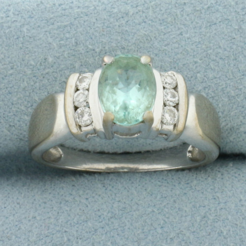 Paraiba Tourmaline and Diamond Ring in 18k White Gold