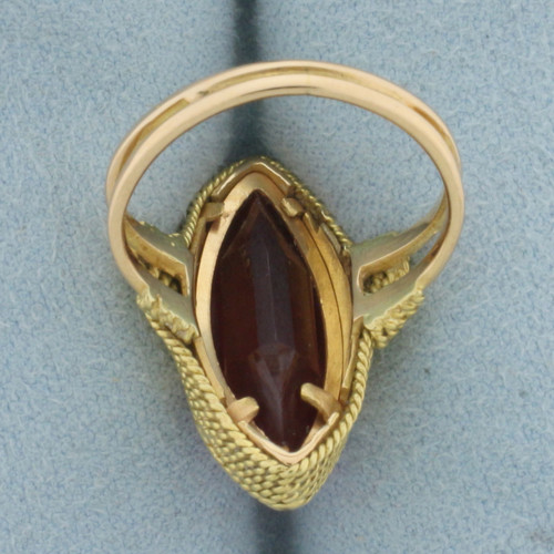 Vintage Lab Ruby Navette Ring in 18k Yellow Gold