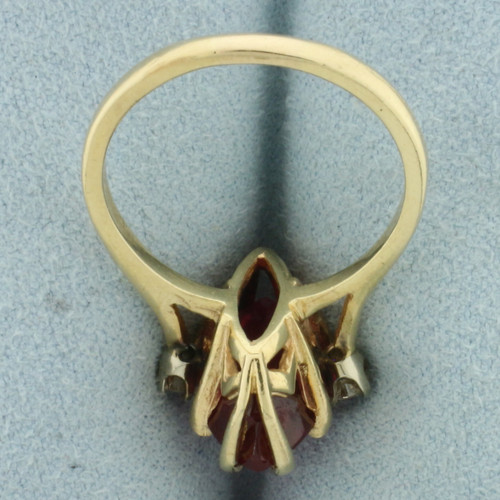 Vintage Marquise Lab Ruby and Diamond Ring in 14k Yellow Gold