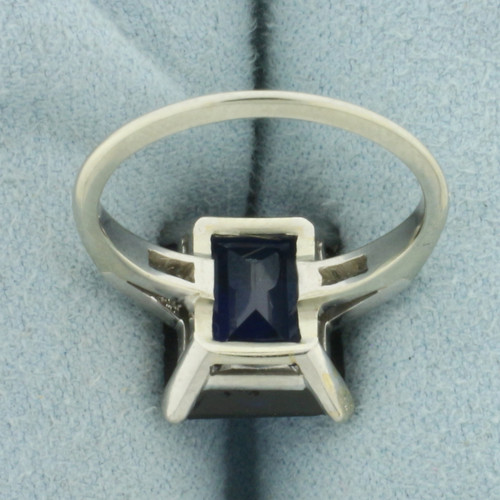 Lab Sapphire and Diamond Ring in 18k White Gold