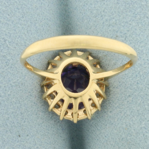 Lavendar and White Sapphire Halo Ring in 18k Yellow Gold
