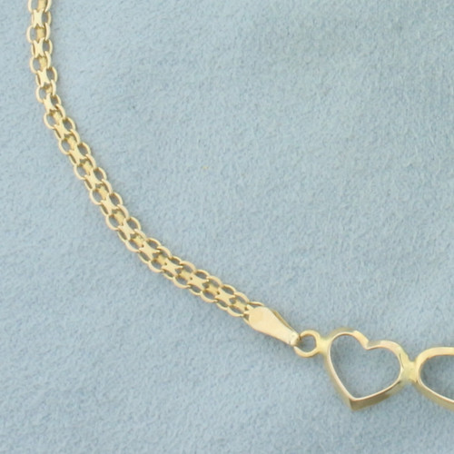 Heart Bismark Link Anklet in 14k Yellow Gold