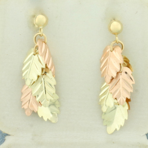 Leaf Dangle Earrings in 14k Yellow and Rose Gold