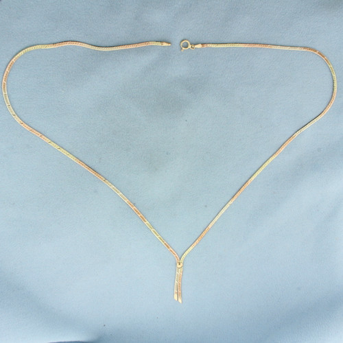 Italian Tri-Color Diamond Cut Herringbone Necklace in 14k Yellow, Rose, and White Gold