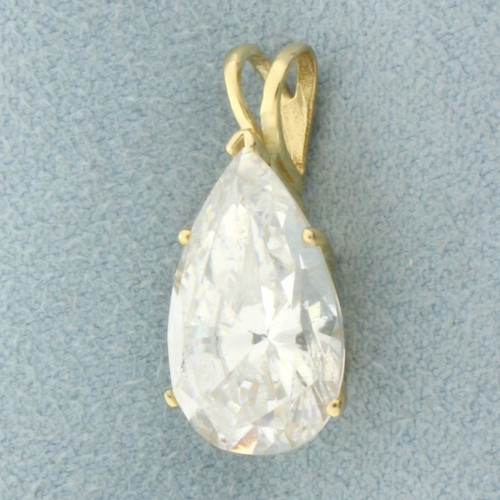 Large Pear Cut CZ Pendant in 14k Yellow Gold