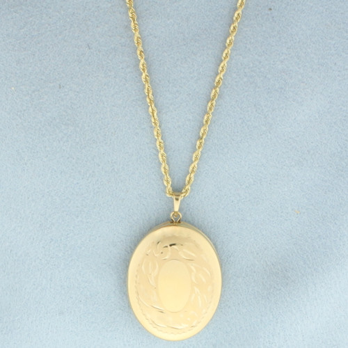 Oval Locket on Rope Chain Necklace in 14k Yellow Gold