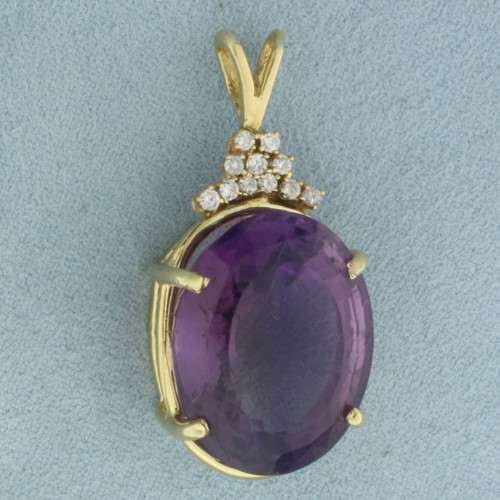 Large Amethyst and Diamond Statement Pendant in 14k Yellow Gold