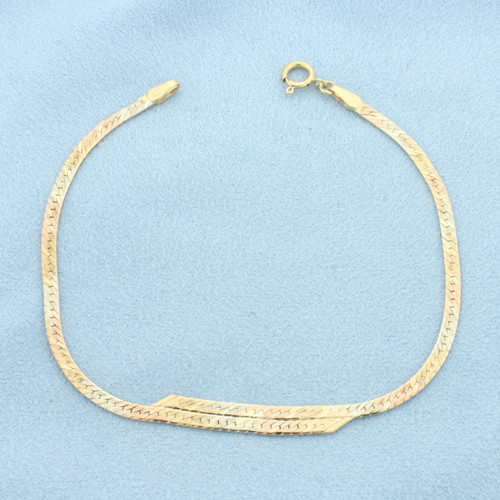 Italian Tri-Color Herringbone Link Bracelet in 14k Yellow, Rose, and White Gold